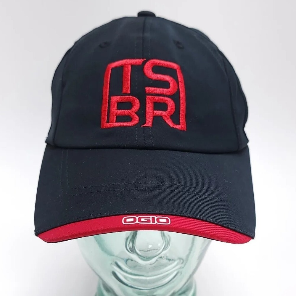 Ogio Logo Hat Adjustable Black Red Edged Bill Cap Buckle Clasp